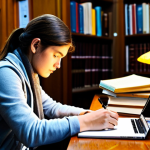 Focused Study Session**

A determined student, fully clothed in comfortable study attire, diligently reviewing notes at a wooden desk illuminated by a warm lamp in a cozy library. Books are stacked neatly, with a laptop displaying study materials.  Safe for work, appropriate content, modest, family-friendly, professional quality, perfect anatomy, correct proportions, natural pose, well-formed hands, proper finger count, natural body proportions.

**