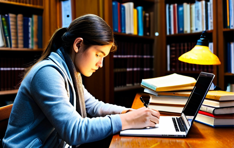 Focused Study Session**

A determined student, fully clothed in comfortable study attire, diligently reviewing notes at a wooden desk illuminated by a warm lamp in a cozy library. Books are stacked neatly, with a laptop displaying study materials.  Safe for work, appropriate content, modest, family-friendly, professional quality, perfect anatomy, correct proportions, natural pose, well-formed hands, proper finger count, natural body proportions.

**