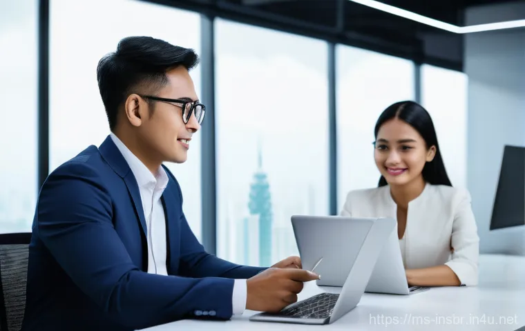 보험중개사 필수 도구 및 소프트웨어 - **Prompt:** A diverse group of professional Malaysian insurance agents (male and female, of Malay, C...