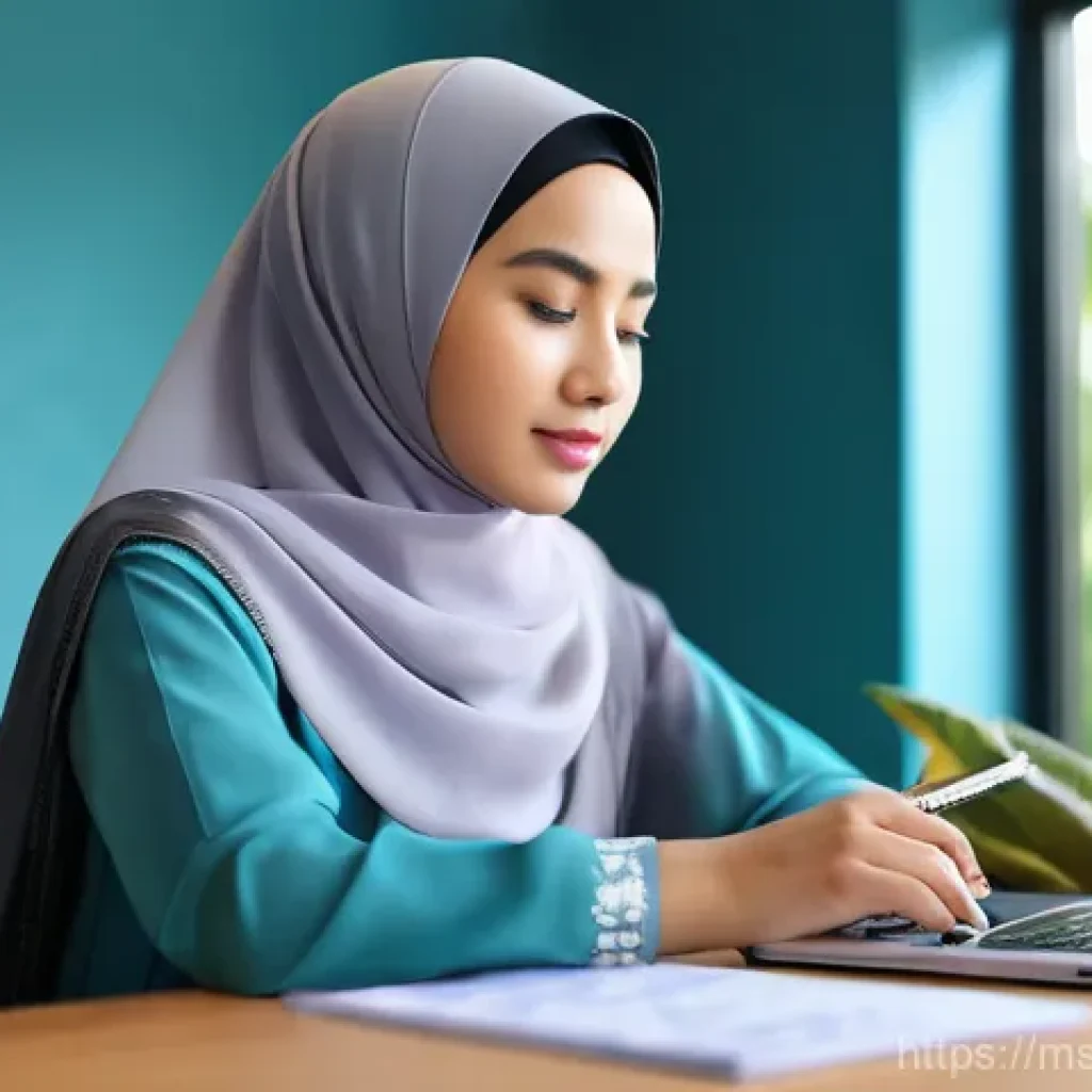 보험중개사 시험 공부 시간 관리 팁 - **Prompt: Focused Malaysian Insurance Agent Studying Digitally**
    A young Malaysian female Takafu...