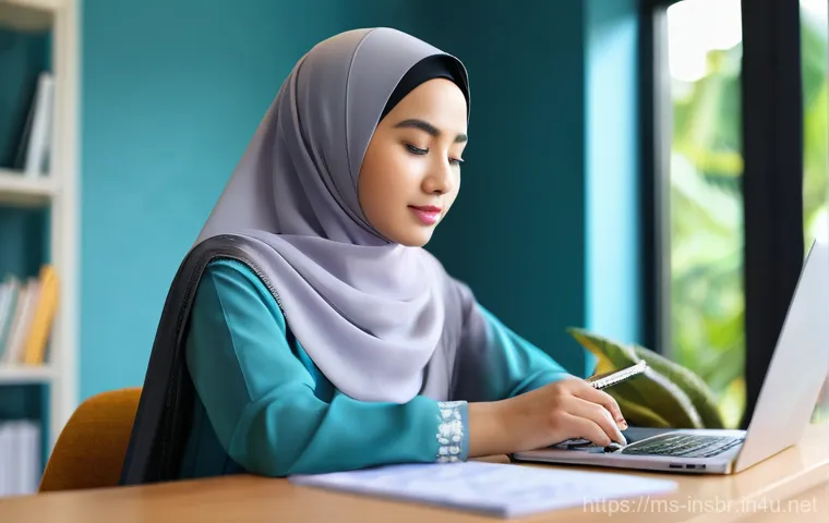 보험중개사 시험 공부 시간 관리 팁 - **Prompt: Focused Malaysian Insurance Agent Studying Digitally**
    A young Malaysian female Takafu...