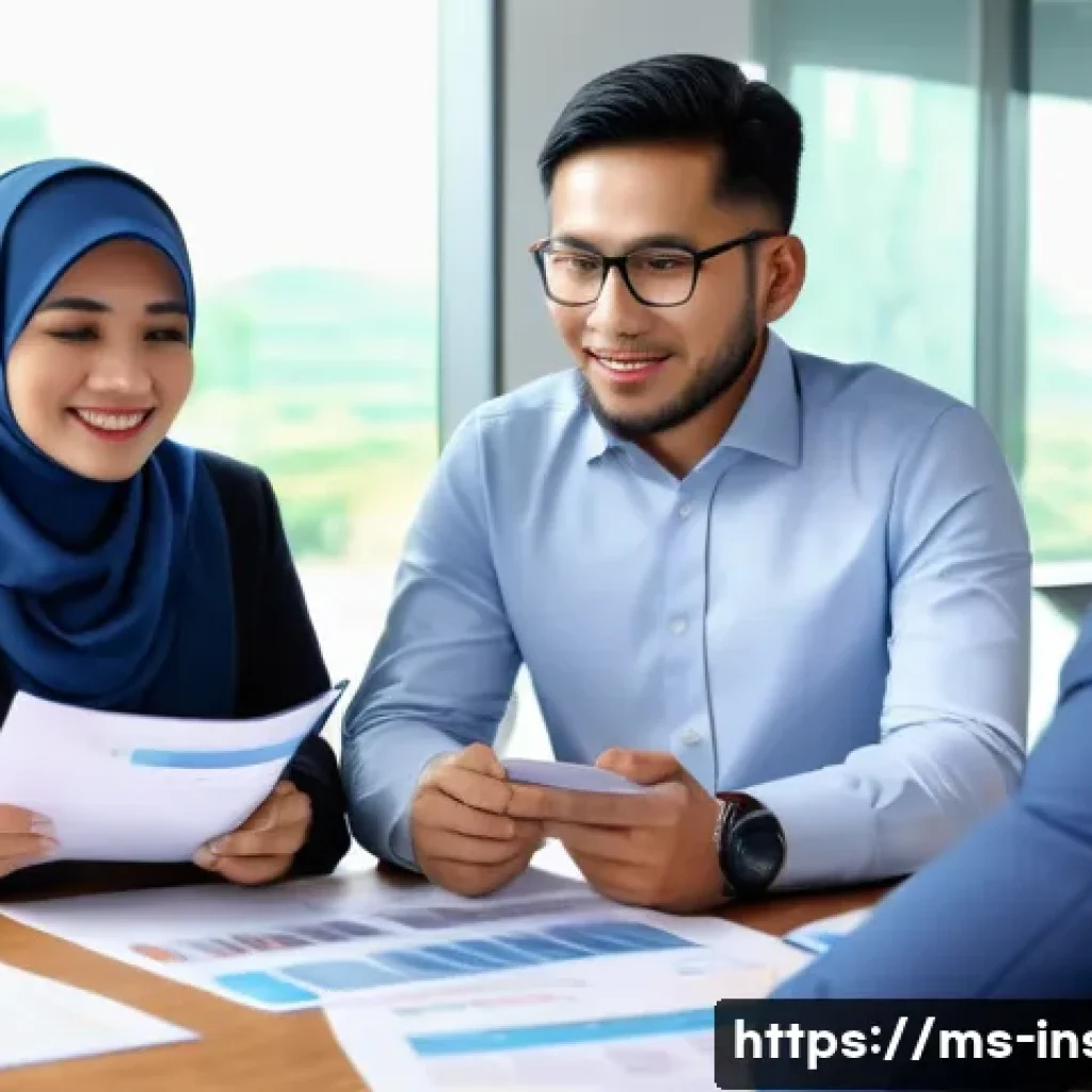 보험중개사 시험 이후 전문성 강화 전략 - A professional Malaysian insurance agent in a modern office setting, attentively listening to a midd...