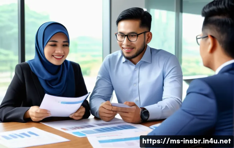 보험중개사 시험 이후 전문성 강화 전략 - A professional Malaysian insurance agent in a modern office setting, attentively listening to a midd...