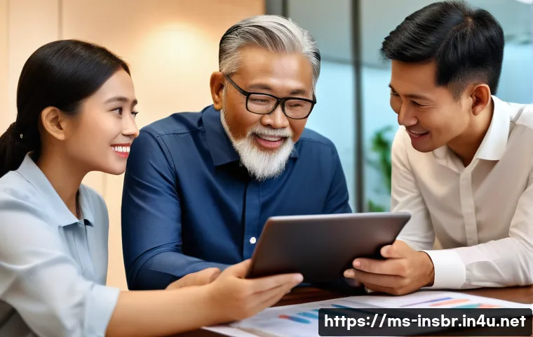 보험중개사와 관련된 실무 사례 연구 - A professional insurance agent in a modern Malaysian office environment, attentively listening and e...