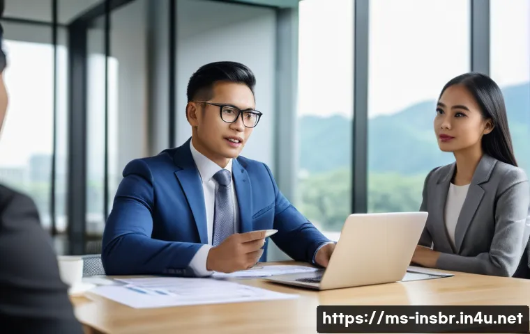 보험중개사로서의 전문성 강화 방법 - A professional Malaysian insurance agent in a modern office setting, attentively listening to a dive...