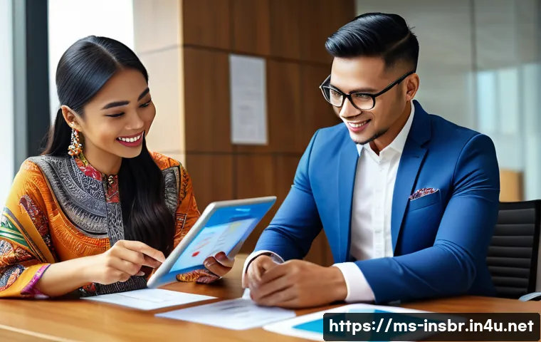 보험중개사와 관련된 인기 팟캐스트 - A professional Malaysian insurance agent in a modern office setting, engaging warmly with a diverse ...