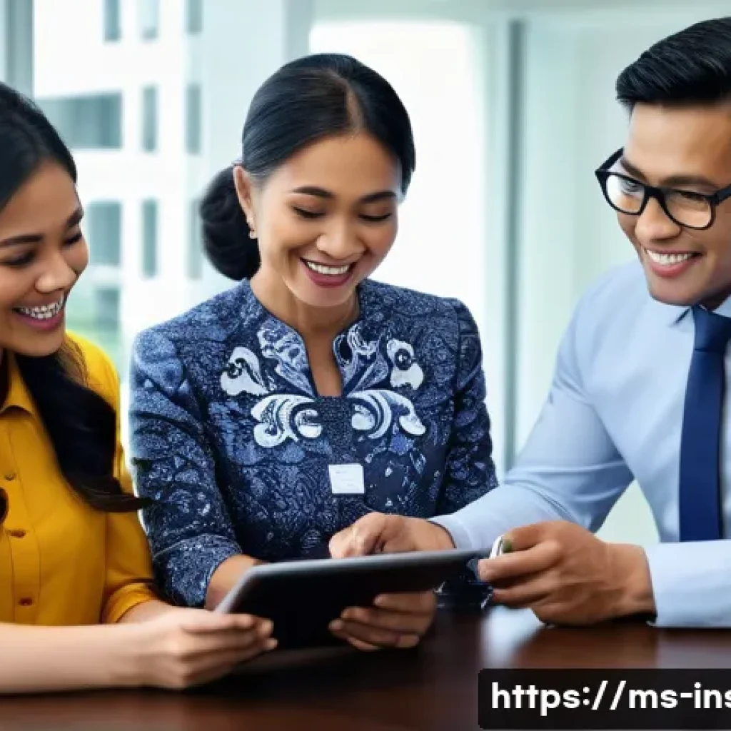 보험중개사와 관련된 고객 관계 관리 성공 사례 연구 분석 및 사례 - A professional Malaysian insurance agent in a modern office setting, engaging warmly with a middle-a...