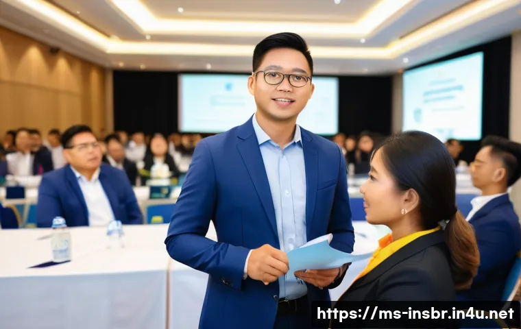 보험중개사와 관련된 학회 정보 - A professional insurance agent attending a modern seminar in Kuala Lumpur, Malaysia, wearing formal ...