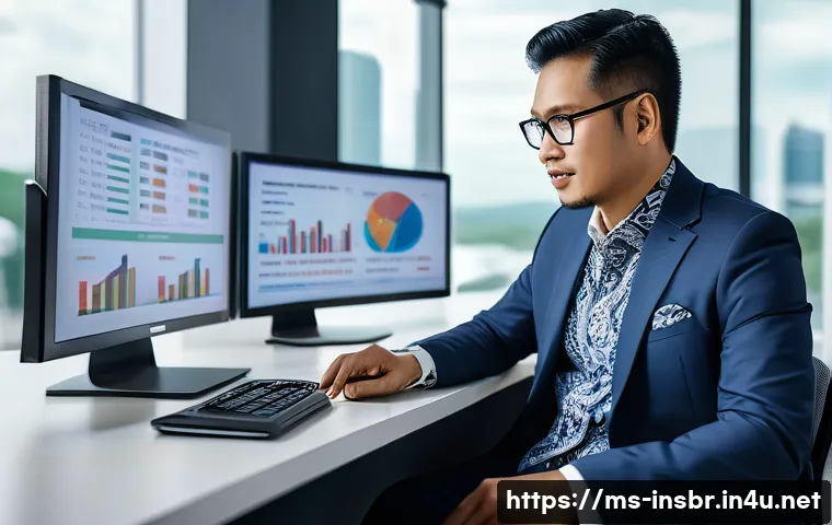 보험중개사와 관련된 경력 전환 가능성 - A professional Malaysian financial advisor in a modern office setting, analyzing risk charts on mult...