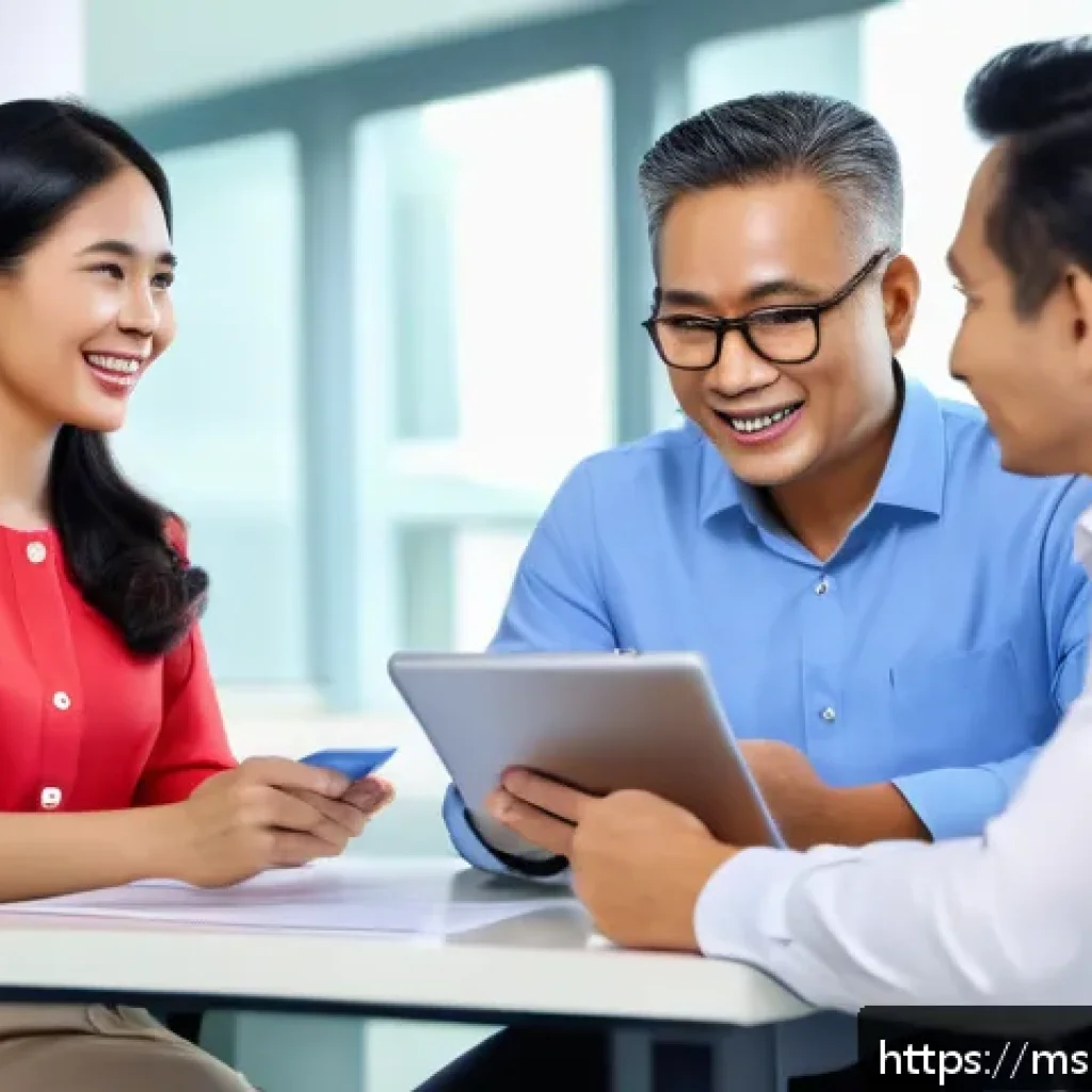 보험중개사와 관련된 실무 강의 - A professional Malaysian insurance agent in a modern office setting, engaging warmly with a middle-a...