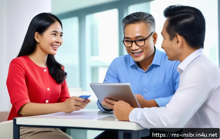 보험중개사와 관련된 실무 강의 - A professional Malaysian insurance agent in a modern office setting, engaging warmly with a middle-a...