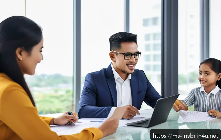보험중개사와 법적 책임 이해하기 - A professional Malaysian insurance agent in a modern office setting, explaining various insurance po...