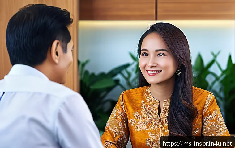 보험중개사와 관련된 동기 부여 영상 추천 - A professional Malaysian insurance agent in a modern office setting, engaging warmly with a middle-a...