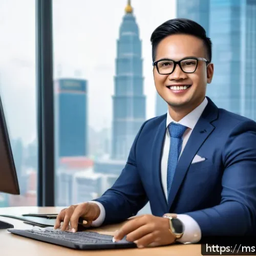 보험중개사 업무 관련 동기부여 책 추천 - A professional Malaysian insurance agent in smart business attire, sitting confidently at a modern o...