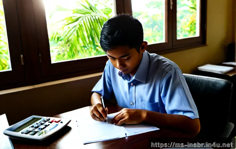 Home 17 보험중개사 자격시험 모의고사 추천 - Photorealistic Malaysian insurance licensing exam candidate studying a mock test at a tidy home desk...